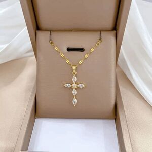 Golden Diamond Cross Pendant Necklace